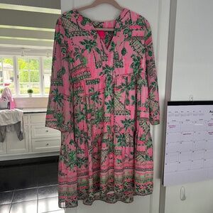 Lily Pulitzer pink and green sleeve dress!